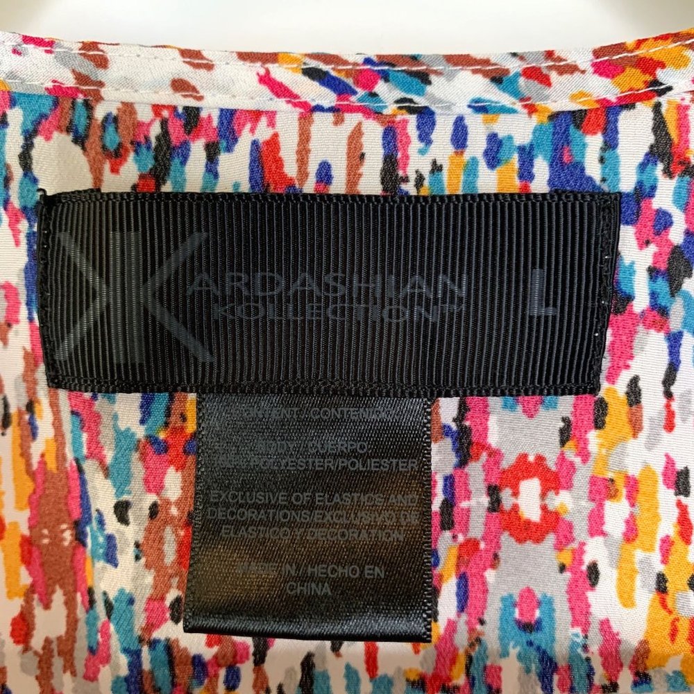 KARDASHIAN KOLLECTION Multicolor Racer‎ Back Wrap Tank Blouse Sz L - Picture 6 of 6